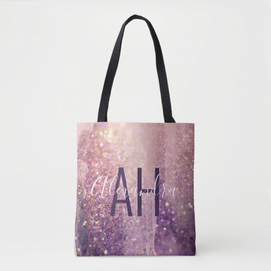 Sparkly bokeh glitter roze paarse initialen tote bag (Voorkant)