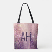 Sparkly bokeh glitter roze paarse initialen tote bag (Achterkant)