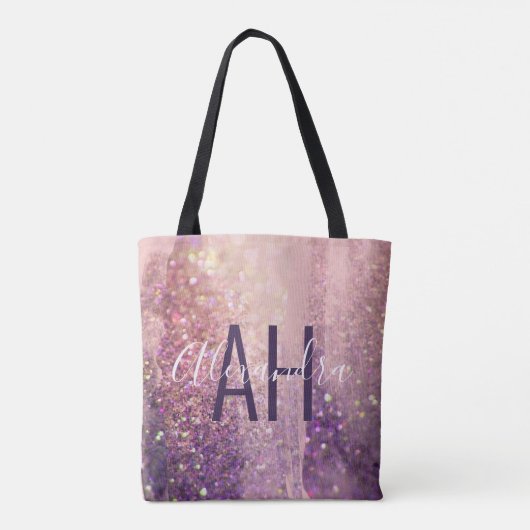 Sparkly bokeh glitter roze paarse initialen tote bag (Achterkant)