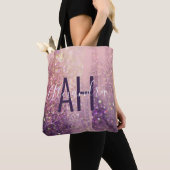 Sparkly bokeh glitter roze paarse initialen tote bag (Dichtbij)