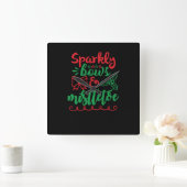 Sparkly bows and mistletoe-01 vierkante klok (Huis)