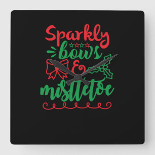 Sparkly bows and mistletoe-01 vierkante klok