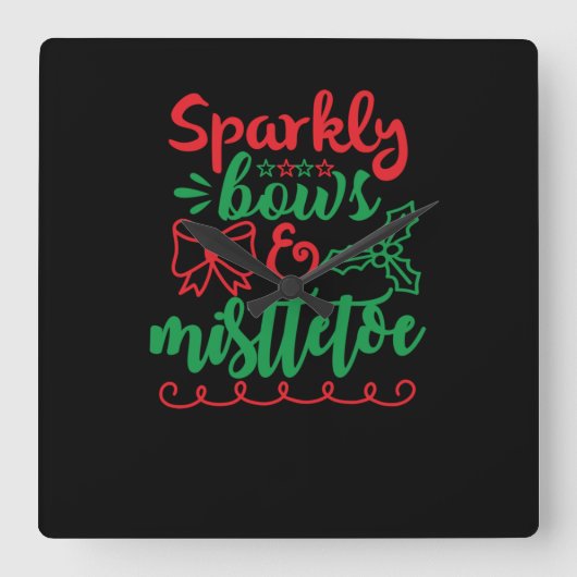 Sparkly bows and mistletoe-01 vierkante klok (Voorkant)