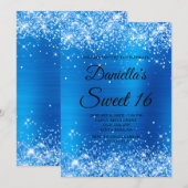 Sparkly Brght Blue Glitter en Folie Sweet 16 Kaart (Voorkant / Achterkant)