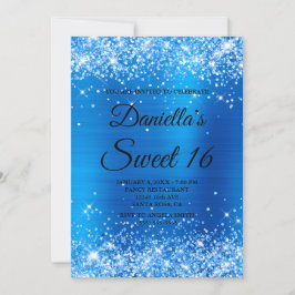 Sparkly Brght Blue Glitter en Folie Sweet 16 Kaart