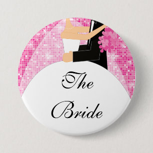 Sparkly Bridal Party Button/Pin Pink Ronde Button 7,6 Cm