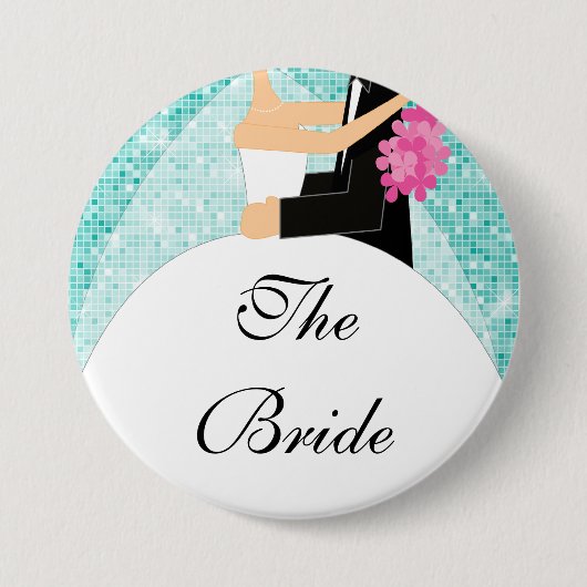 Sparkly Bride Bridal Party Button/Pin Turquoise Ronde Button 7,6 Cm (Voorkant)