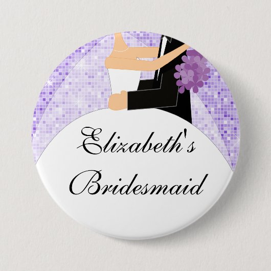Sparkly Bride Bridesmaid Button/Pin Paars Ronde Button 7,6 Cm (Voorkant)