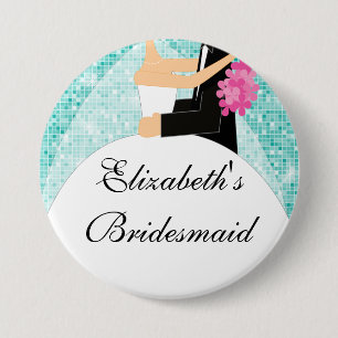 Sparkly Bride Bridesmaid Button/Pin Turquoise Ronde Button 7,6 Cm