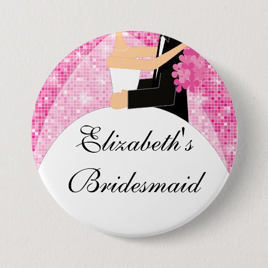 Sparkly Bridesmaid Button/Pin Pink Ronde Button 7,6 Cm (Voorkant)