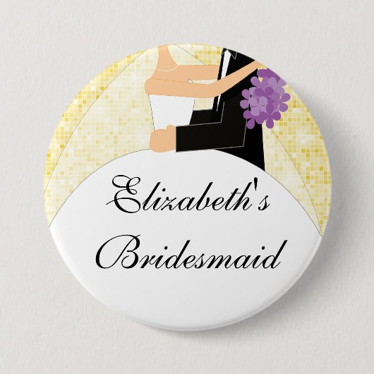 Sparkly Bridesmaid Button/Pin Yellow Ronde Button 7,6 Cm (Voorkant)