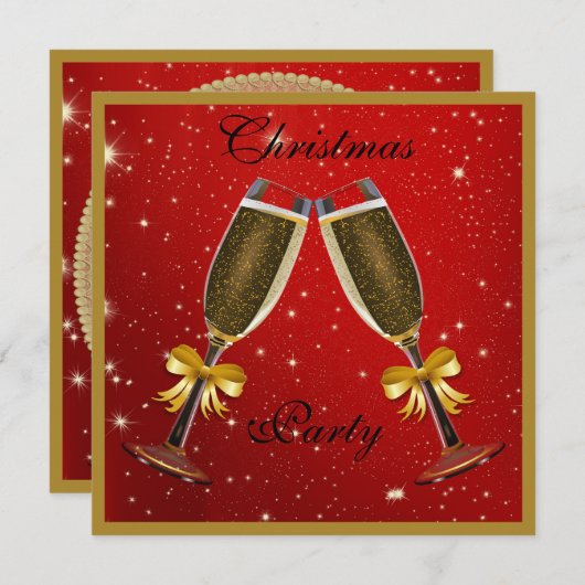 Sparkly Bubbly Champagne Fluiten Kerstfeest Kaart (Voorkant / Achterkant)