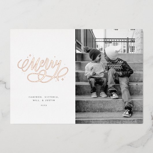 Sparkly Bubbly Script Merry Holiday Folie Kaart (Voorkant)