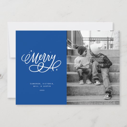 Sparkly Bubbly Script Merry Holiday fotokaart Feestdagenkaart (Voorkant)