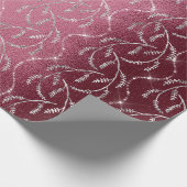 Sparkly Burgundy Laurel Floral Silver Diamonds Cadeaupapier (Hoek)