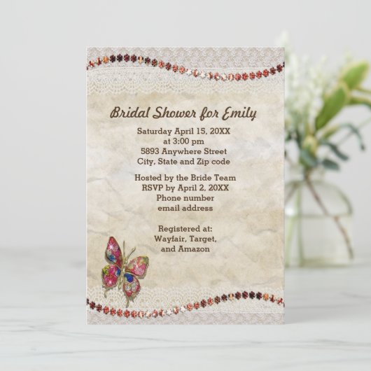 Sparkly Butterfly, kant en Vrijgezellenfeest Kaart (Staand voorkant)