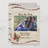 Sparkly Butterfly, Lace & Parchment Save the Date (Voorkant / Achterkant)