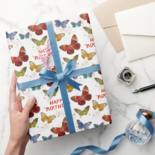 Sparkly Butterfly Stars Birthday Cadeaupapier