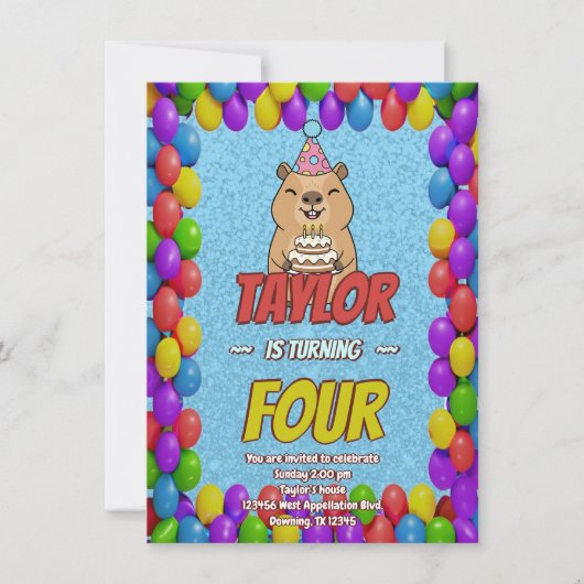 Sparkly Capybara Birthday Invite Kaart (Voorkant)