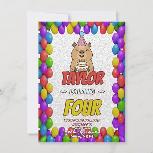 Sparkly Capybara Birthday Invite Kaart (Voorkant)