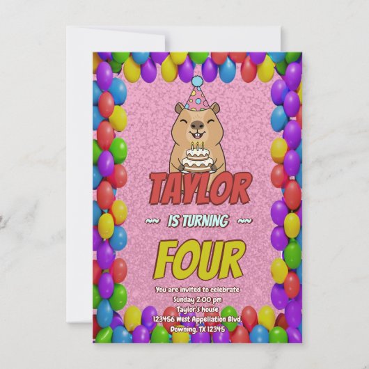 Sparkly Capybara Birthday Invite Kaart (Voorkant)
