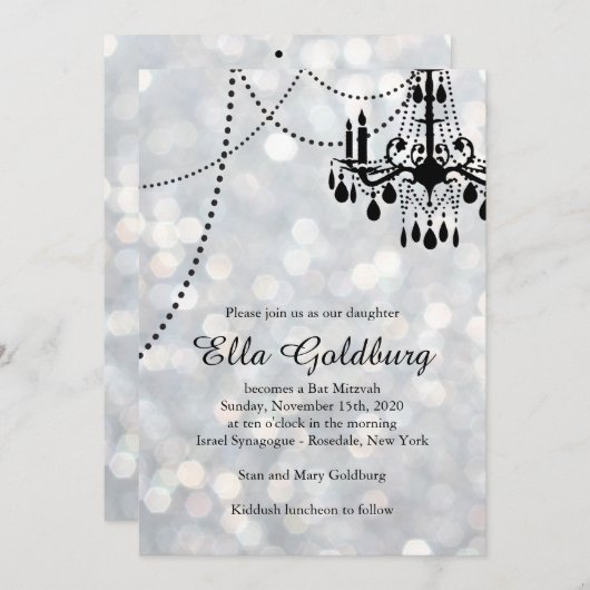 Sparkly Chandelier Bat Mitzvah Uitnodiging (Voorkant / Achterkant)