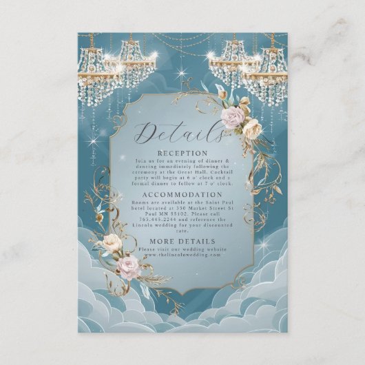 Sparkly Chandelier Bloemen Weelderige Huwelijk Informatiekaartje (Voorkant)