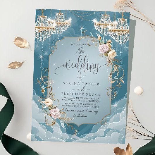 Sparkly Chandelier Bloemen Weelderige Huwelijk Kaart