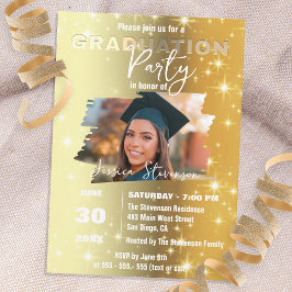 Sparkly Chic Goud Metallic Foto Graduation Party Kaart