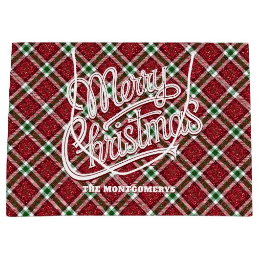 Sparkly Christmas Plaid Groot Cadeauzakje (Voorkant)