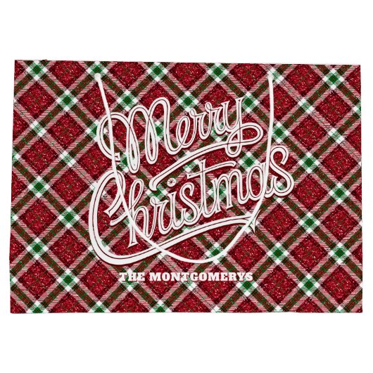 Sparkly Christmas Plaid Groot Cadeauzakje (Achterkant)