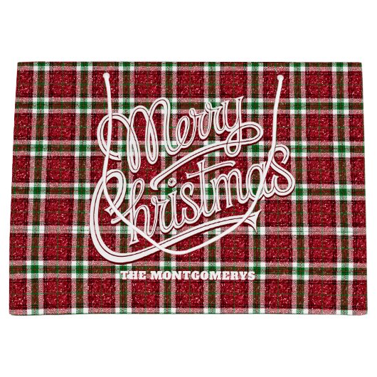 Sparkly Christmas Plaid Groot Cadeauzakje (Voorkant)