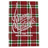 Sparkly Christmas Plaid Medium Cadeauzakje (Voorkant)