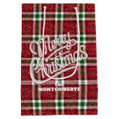 Sparkly Christmas Plaid  Medium Cadeauzakje (Achterkant)