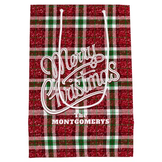 Sparkly Christmas Plaid Medium Cadeauzakje (Achterkant)