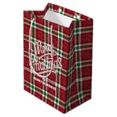 Sparkly Christmas Plaid  Medium Cadeauzakje (Achterkant Gekanteld)