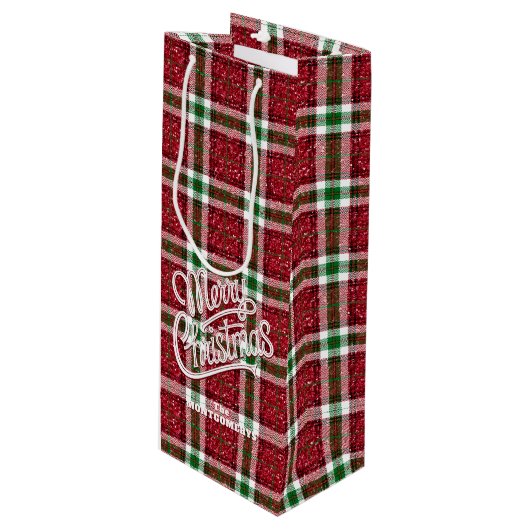 Sparkly Christmas Plaid  Wijn Cadeautas (Voorkant Gekanteld)