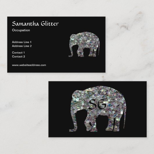 Sparkly Colorful Silver Mosaic Elephant Monogram Visitekaartje (Voorkant / Achterkant)