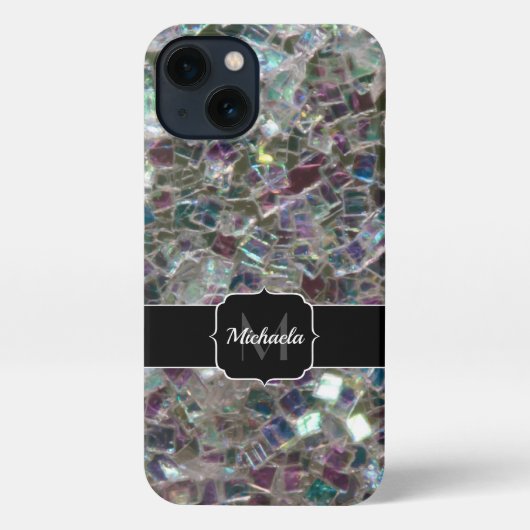 Sparkly Colorful Silver Mosaic Monogram iPhone Hoesje (Achterkant)