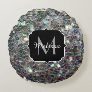 Sparkly Colorful Silver Mosaic Monogram Rond Kussen