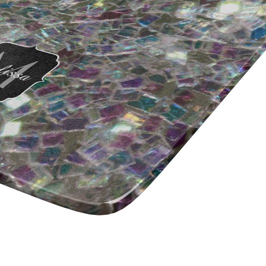 Sparkly Colorful Silver Mosaic Monogram Snijplank (Hoek)