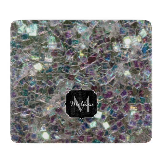 Sparkly Colorful Silver Mosaic Monogram Snijplank (Voorkant)