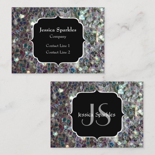 Sparkly Colorful Silver Mosaic Monogram Visitekaartje (Voorkant / Achterkant)