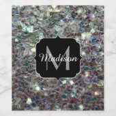 Sparkly Colorful Silver Mosaic Monogram Wijn Etiket (Enkel label)