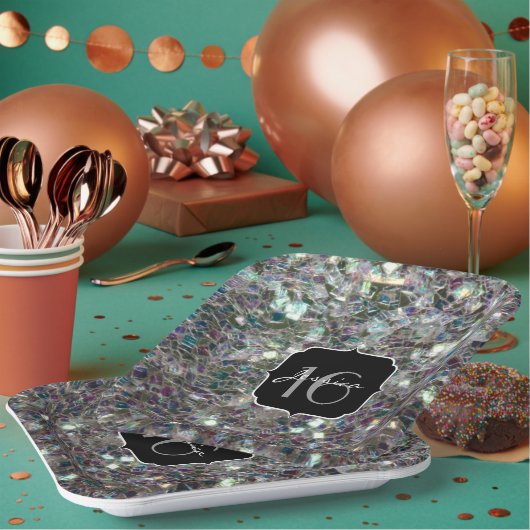 Sparkly colorful Silver Mosaic Sweet 16 Papieren Bordje (Multi)