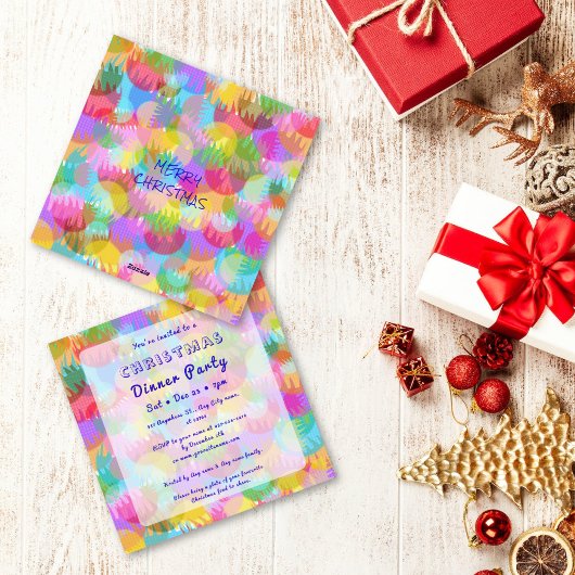 Sparkly Colorful Simple Christmas Dinner Party  Kaart