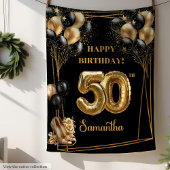 Sparkly Confetti 50ste Verjaardag Blanket Zwart Go Fleece Deken
