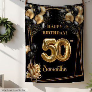 Sparkly Confetti 50ste Verjaardag Blanket Zwart Go Fleece Deken