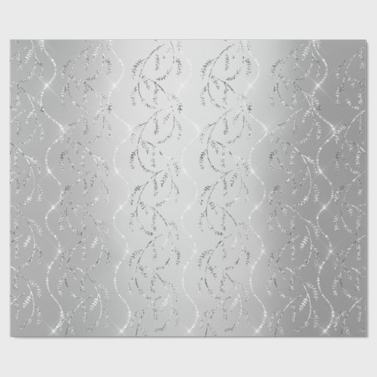 Sparkly Confetti Laurel Floral Silver Diamonds Cadeaupapier (Vlak)
