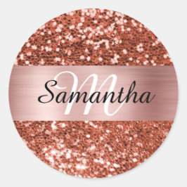 Sparkly Copper Glitter Roos Goud Shimmer Monogram Ronde Sticker